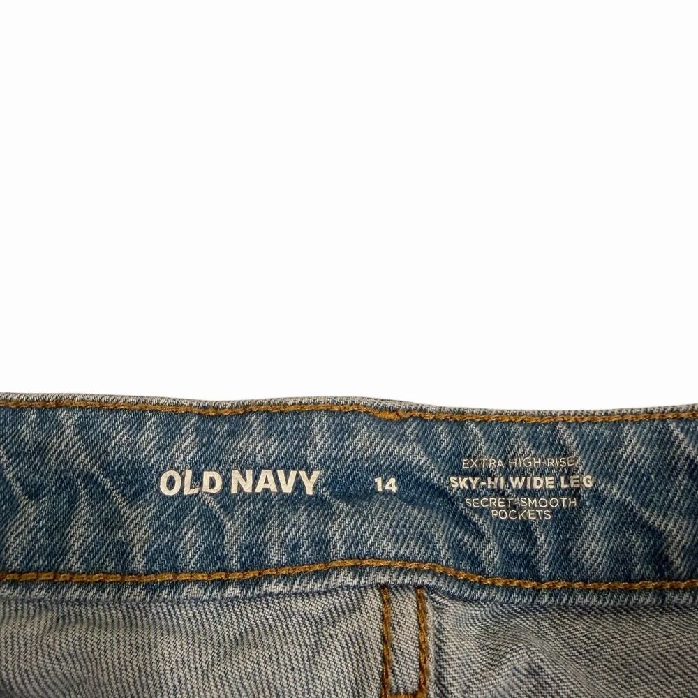 Old Navy Jeans Womens Blue High Rise Sky Hi Wide Leg Paint Splatter Size 14 - Picture 2 of 7